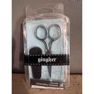 Gingher Curved Embroidery Scissors 4 Inch with Leather Sheath New in Package